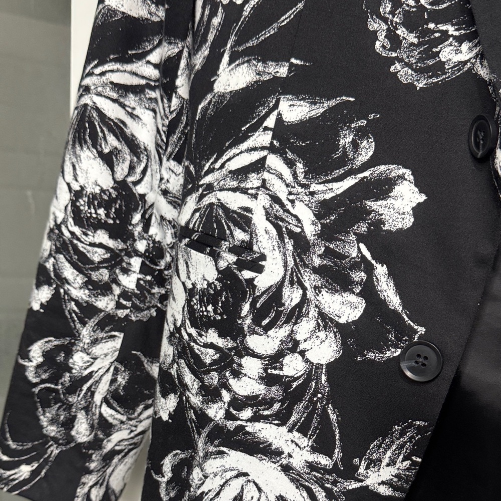 JF J.Ferrar Black White Floral Slim Fit Blazer Men’s Size 38 Slim - Picture 3 of 3